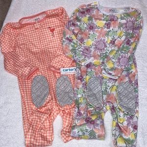 NWT carters 2 pc zip check flamingo floral sleepers pajamas